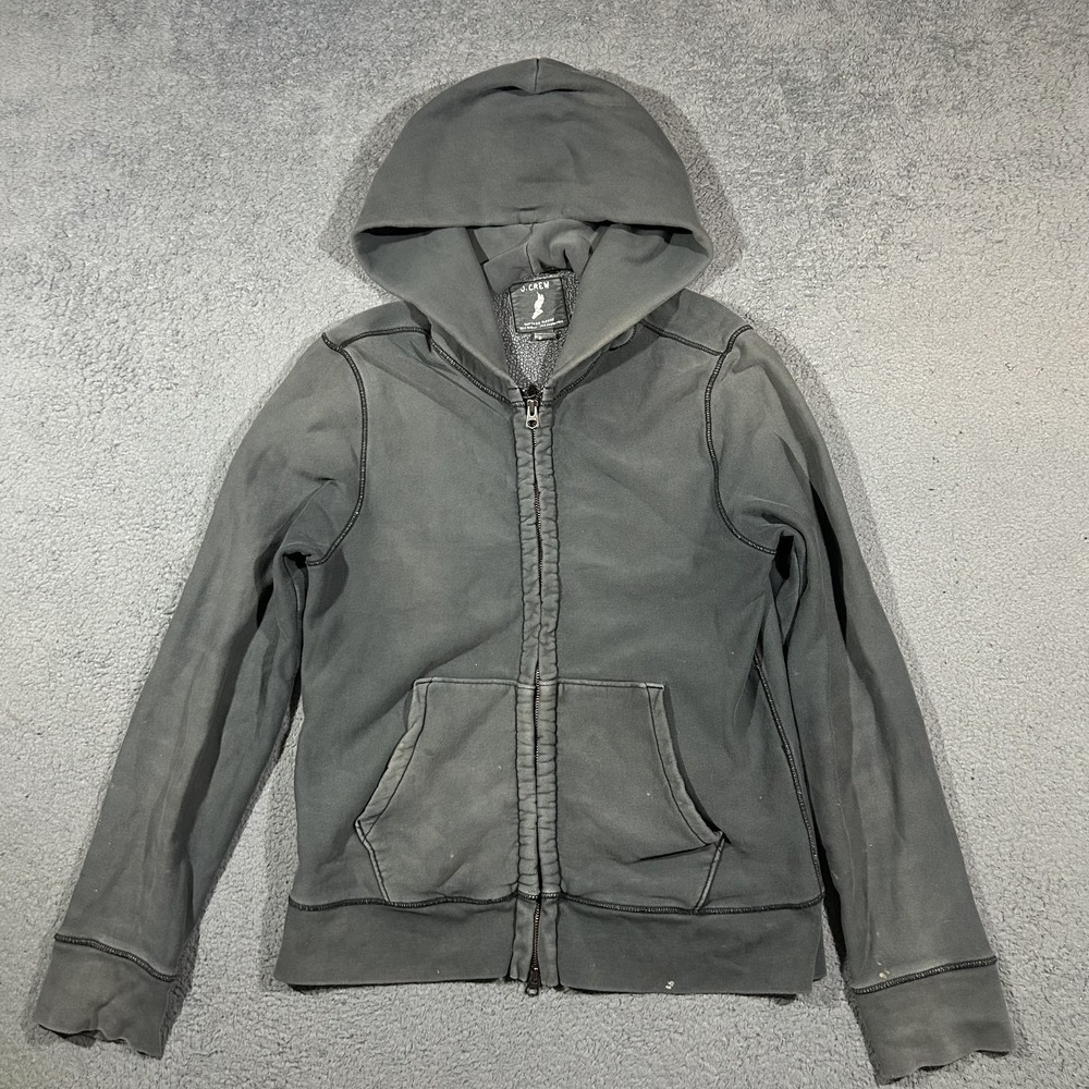 Vintage J.Crew Fleece Zip Up Hoodie Faded Style Gray Women's Medium #2801